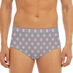 Grey And Pink Polka Dot Pattern Print Men's Triangle Swim Briefs