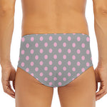 Grey And Pink Polka Dot Pattern Print Men's Triangle Swim Briefs