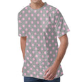 Grey And Pink Polka Dot Pattern Print Men's Velvet T-Shirt