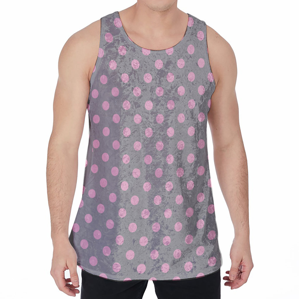 Grey And Pink Polka Dot Pattern Print Men's Velvet Tank Top