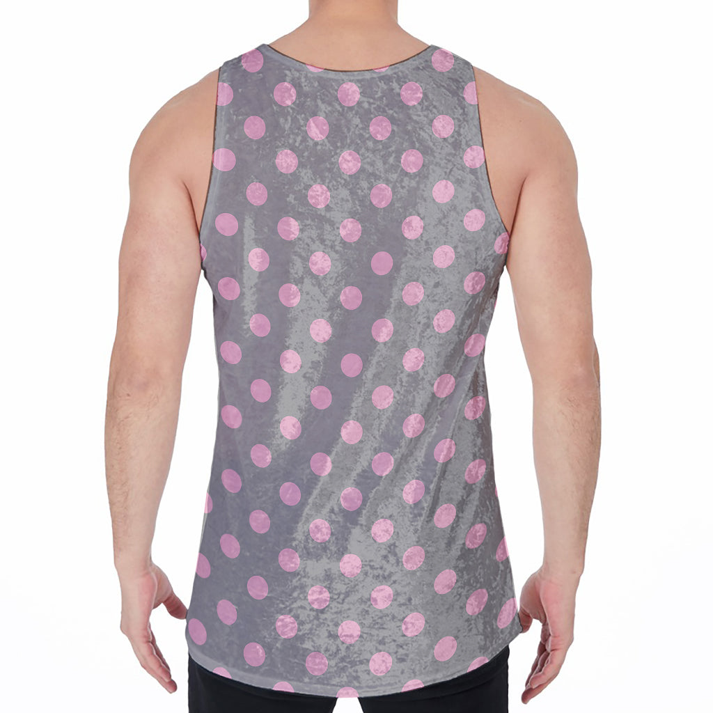 Grey And Pink Polka Dot Pattern Print Men's Velvet Tank Top