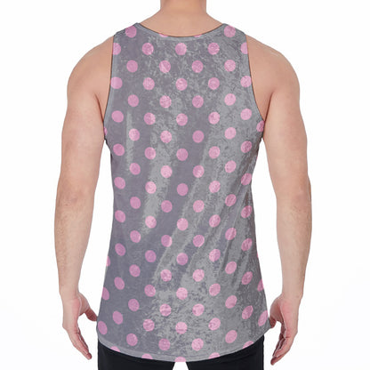 Grey And Pink Polka Dot Pattern Print Men's Velvet Tank Top