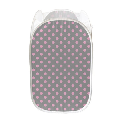 Grey And Pink Polka Dot Pattern Print Mesh Laundry Hamper