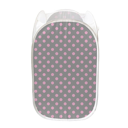 Grey And Pink Polka Dot Pattern Print Mesh Laundry Hamper