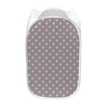 Grey And Pink Polka Dot Pattern Print Mesh Laundry Hamper