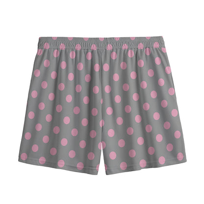 Grey And Pink Polka Dot Pattern Print Mesh Shorts