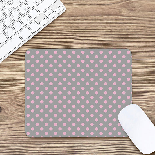 Grey And Pink Polka Dot Pattern Print Mouse Pad