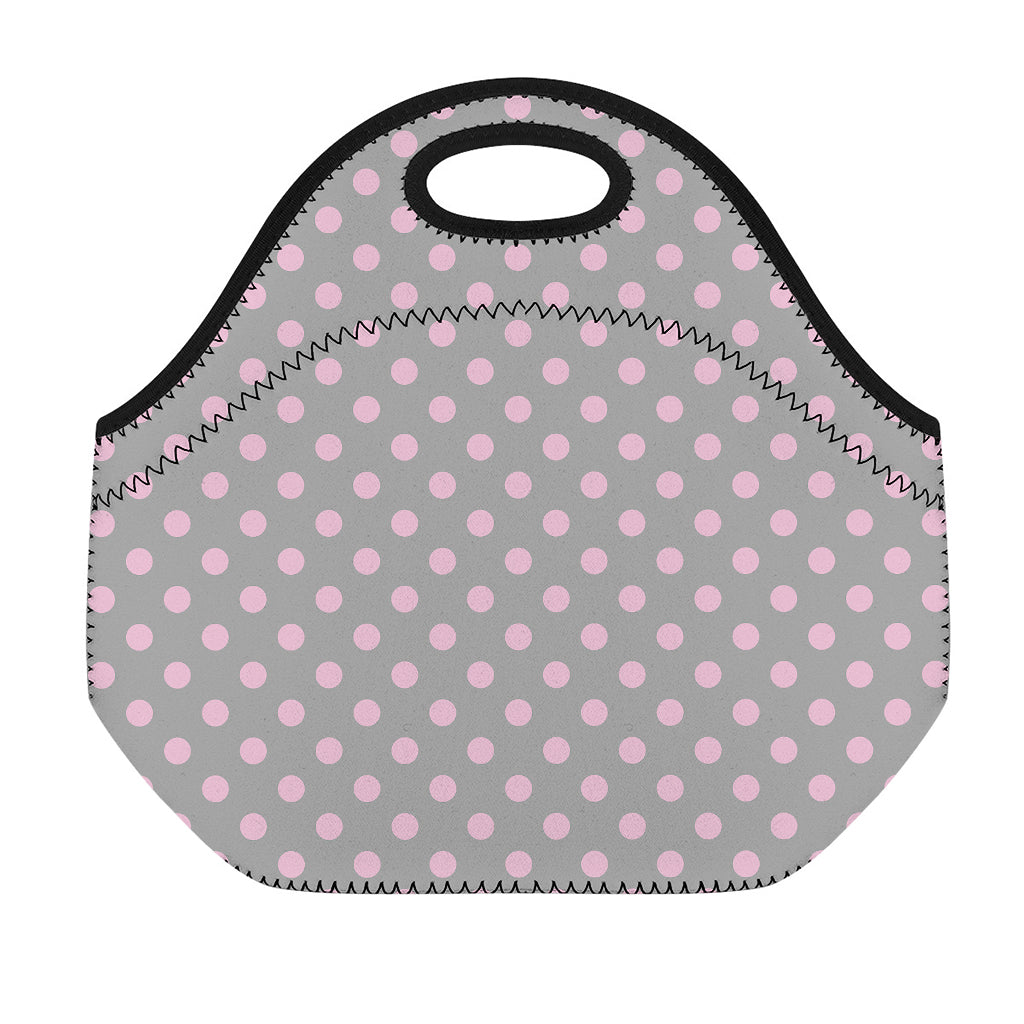 Grey And Pink Polka Dot Pattern Print Neoprene Lunch Bag