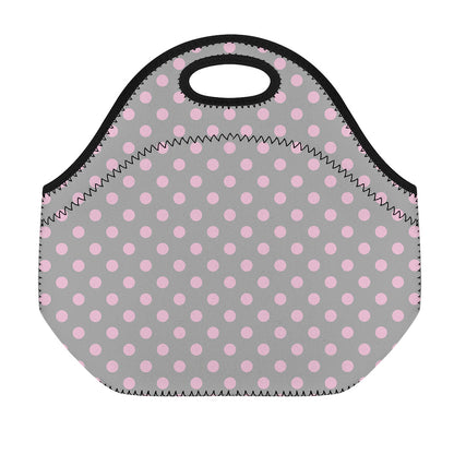 Grey And Pink Polka Dot Pattern Print Neoprene Lunch Bag