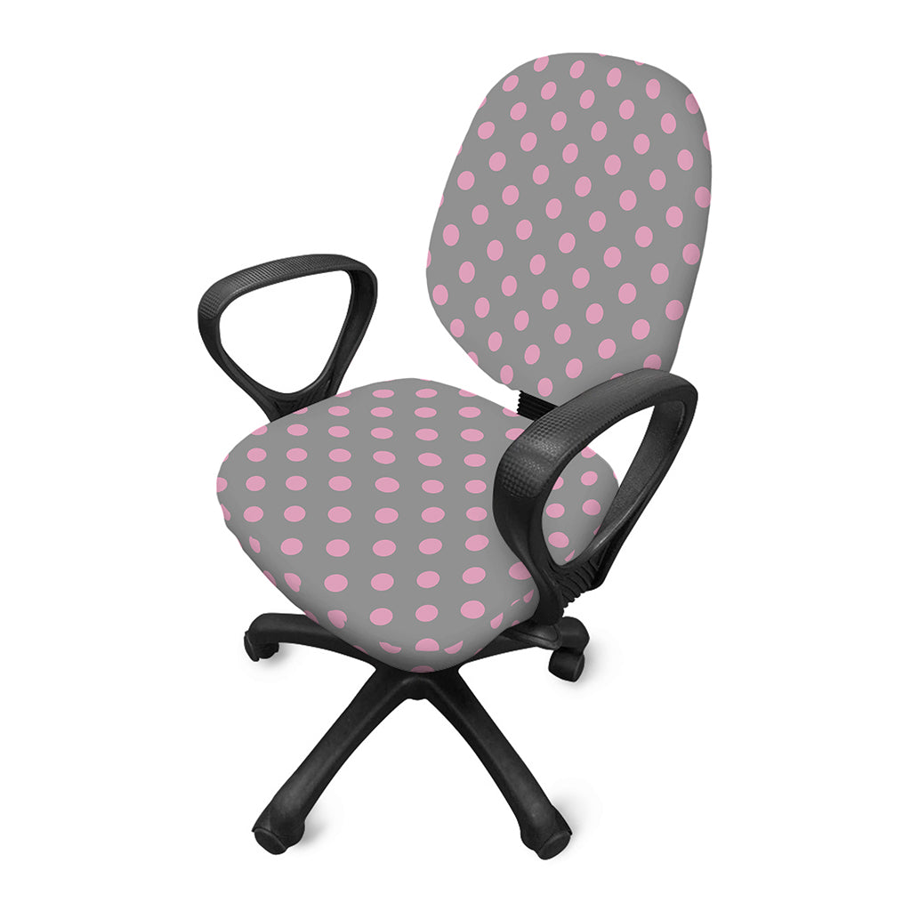 Grey And Pink Polka Dot Pattern Print Office Chair Cover