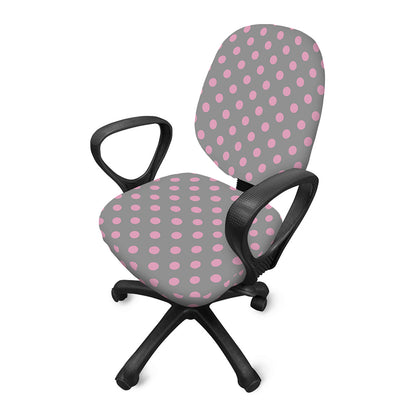 Grey And Pink Polka Dot Pattern Print Office Chair Cover