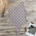 Grey And Pink Polka Dot Pattern Print One Shoulder Bodysuit