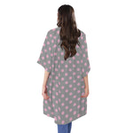Grey And Pink Polka Dot Pattern Print Open Front Beach Cover Up