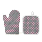 Grey And Pink Polka Dot Pattern Print Oven Mitt And Pot Holder Set