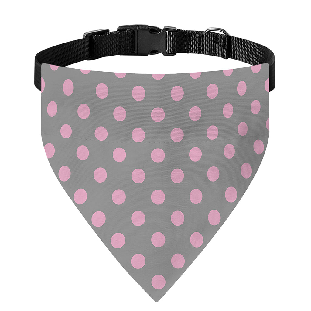 Grey And Pink Polka Dot Pattern Print Over The Collar Dog Bandana
