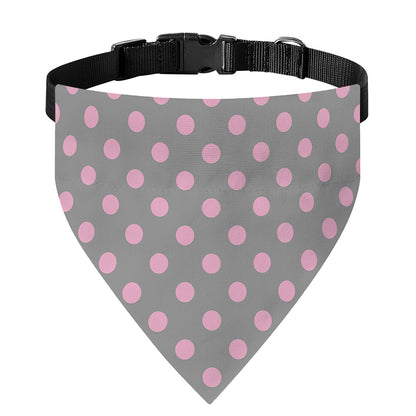 Grey And Pink Polka Dot Pattern Print Over The Collar Dog Bandana