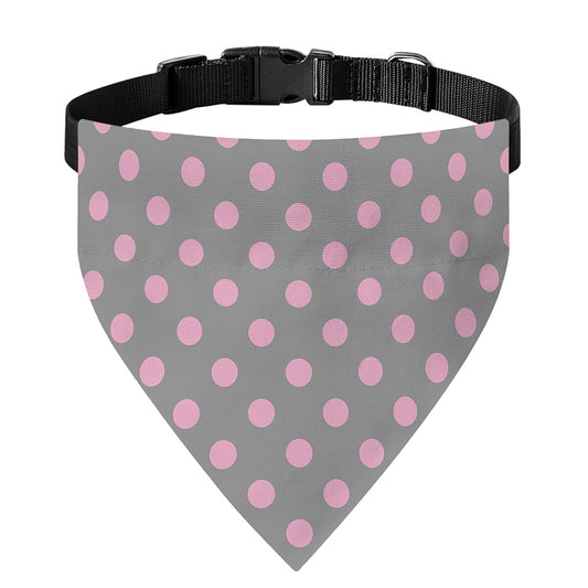 Grey And Pink Polka Dot Pattern Print Over The Collar Dog Bandana