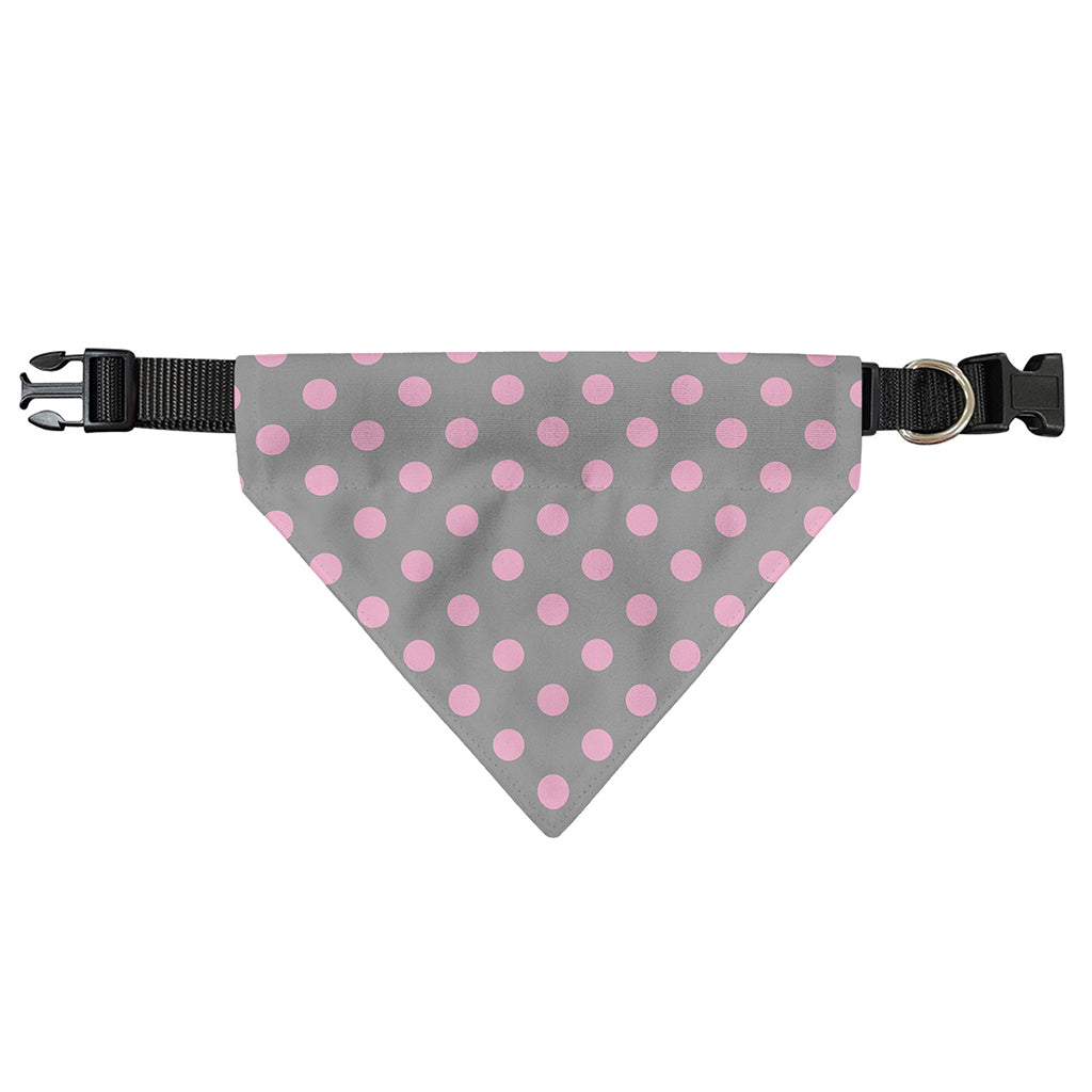 Grey And Pink Polka Dot Pattern Print Over The Collar Dog Bandana