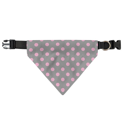 Grey And Pink Polka Dot Pattern Print Over The Collar Dog Bandana
