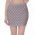 Grey And Pink Polka Dot Pattern Print Pencil Mini Skirt