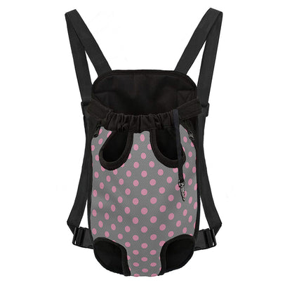 Grey And Pink Polka Dot Pattern Print Pet Carrier Backpack