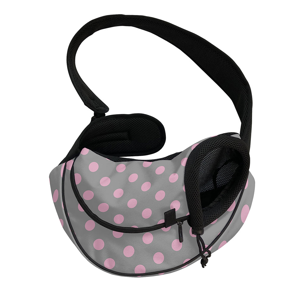 Grey And Pink Polka Dot Pattern Print Pet Sling Carrier