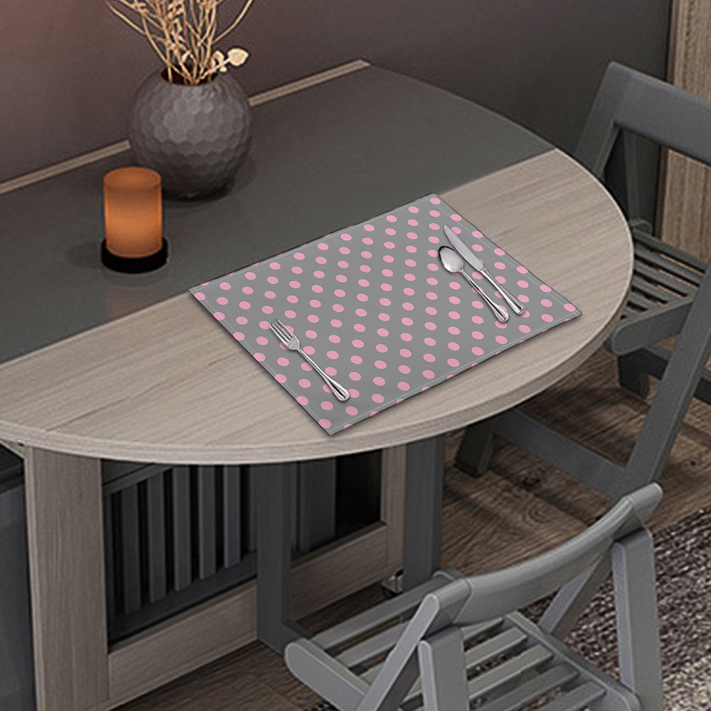 Grey And Pink Polka Dot Pattern Print Placemat