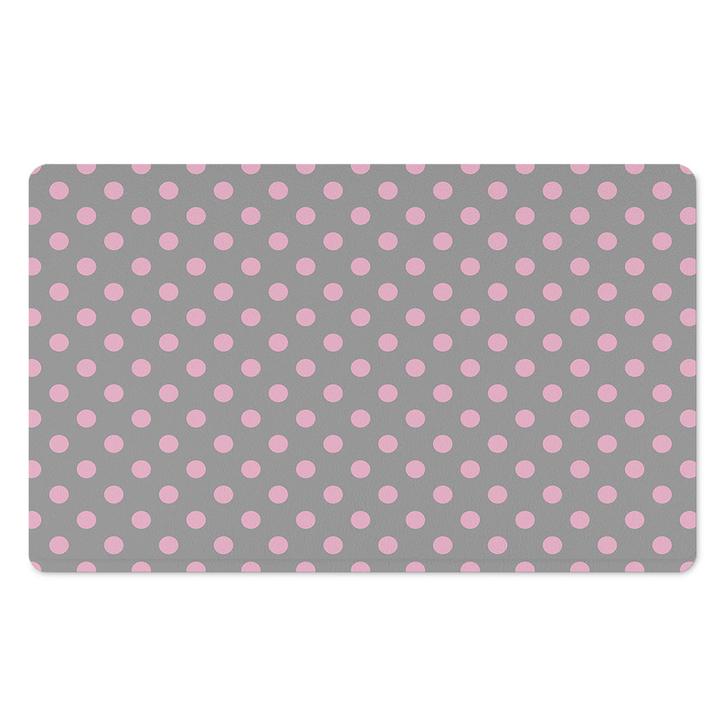 Grey And Pink Polka Dot Pattern Print Polyester Doormat