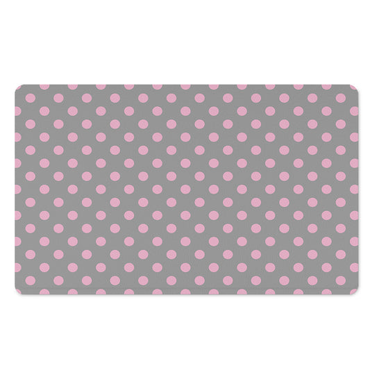 Grey And Pink Polka Dot Pattern Print Polyester Doormat