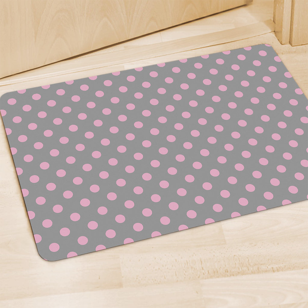 Grey And Pink Polka Dot Pattern Print Polyester Doormat