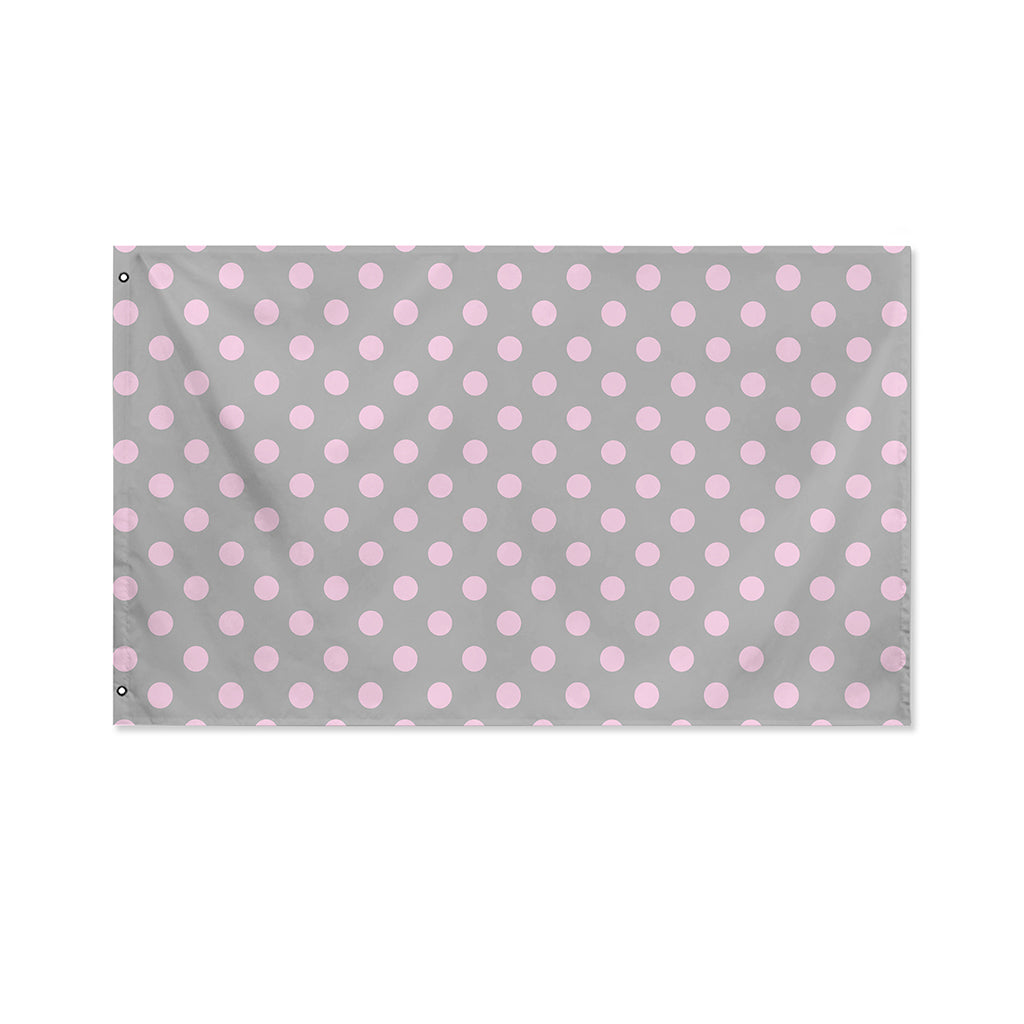 Grey And Pink Polka Dot Pattern Print Polyester Flag