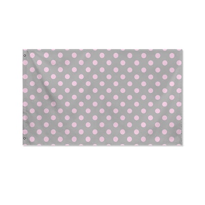 Grey And Pink Polka Dot Pattern Print Polyester Flag