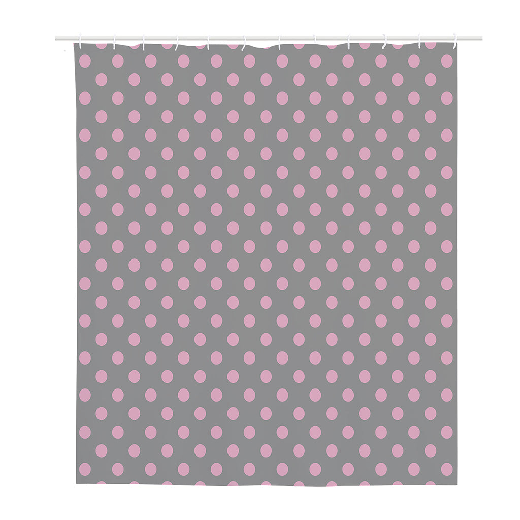Grey And Pink Polka Dot Pattern Print Polyester Shower Curtain