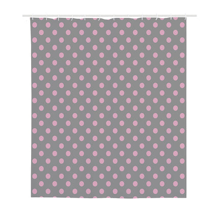 Grey And Pink Polka Dot Pattern Print Polyester Shower Curtain