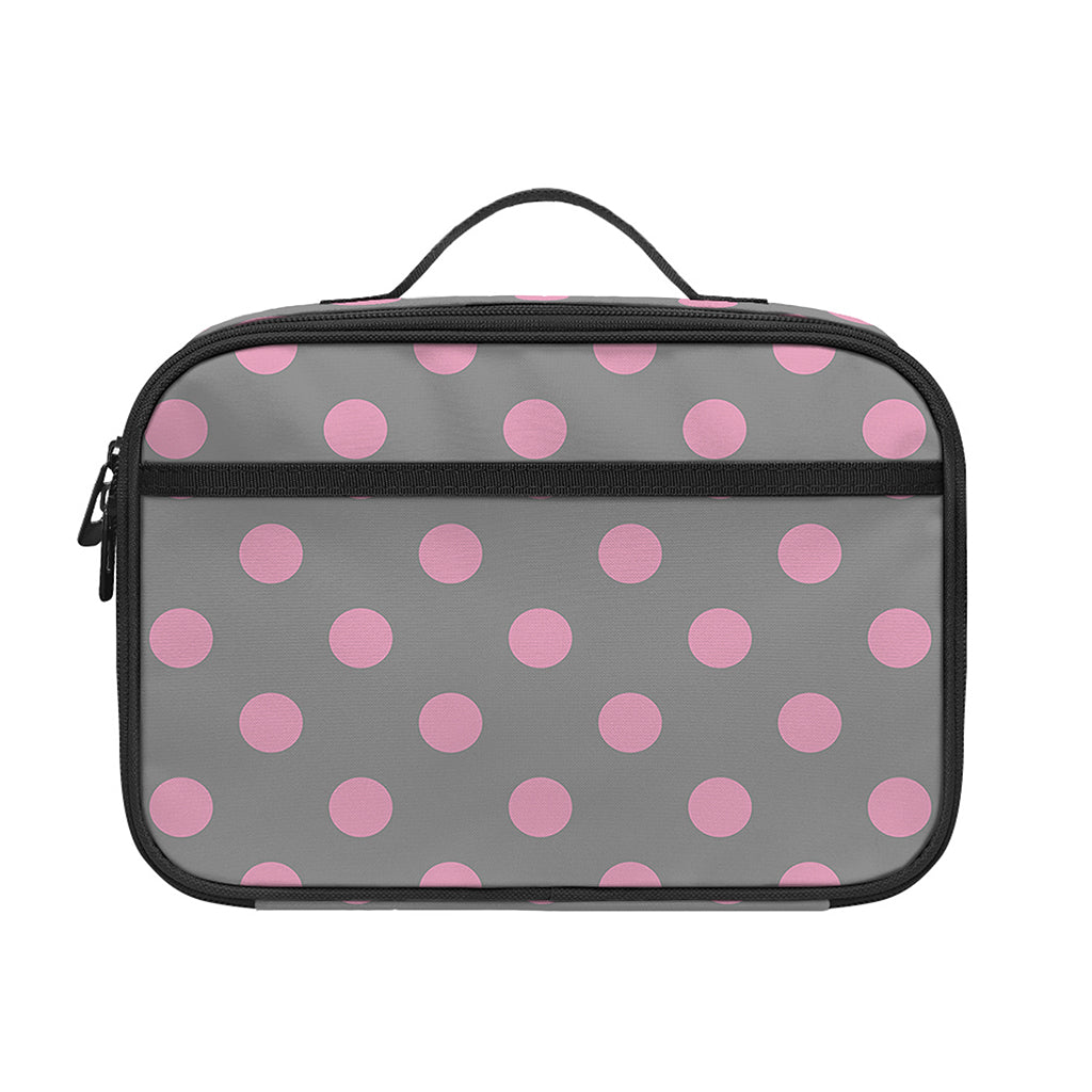 Grey And Pink Polka Dot Pattern Print Portable Lunch Bag