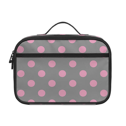 Grey And Pink Polka Dot Pattern Print Portable Lunch Bag