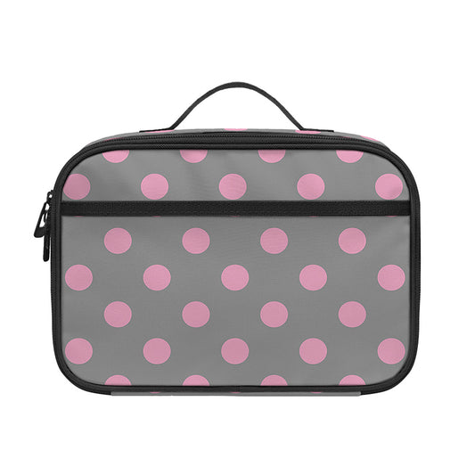 Grey And Pink Polka Dot Pattern Print Portable Lunch Bag