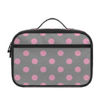 Grey And Pink Polka Dot Pattern Print Portable Lunch Bag