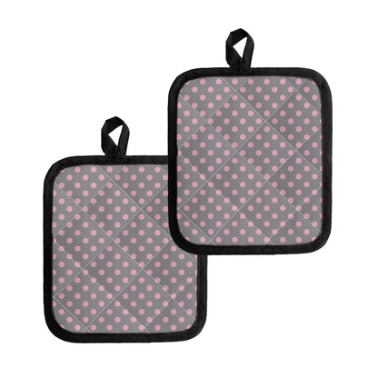 Grey And Pink Polka Dot Pattern Print Pot Holders