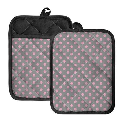Grey And Pink Polka Dot Pattern Print Pot Holders With Pocket