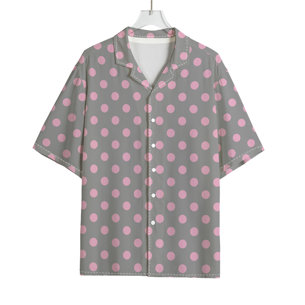 Grey And Pink Polka Dot Pattern Print Rayon Hawaiian Shirt