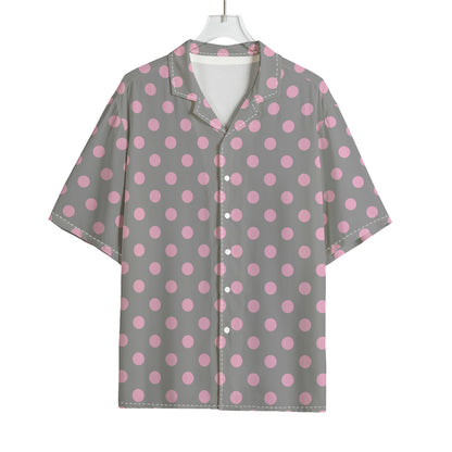 Grey And Pink Polka Dot Pattern Print Rayon Hawaiian Shirt