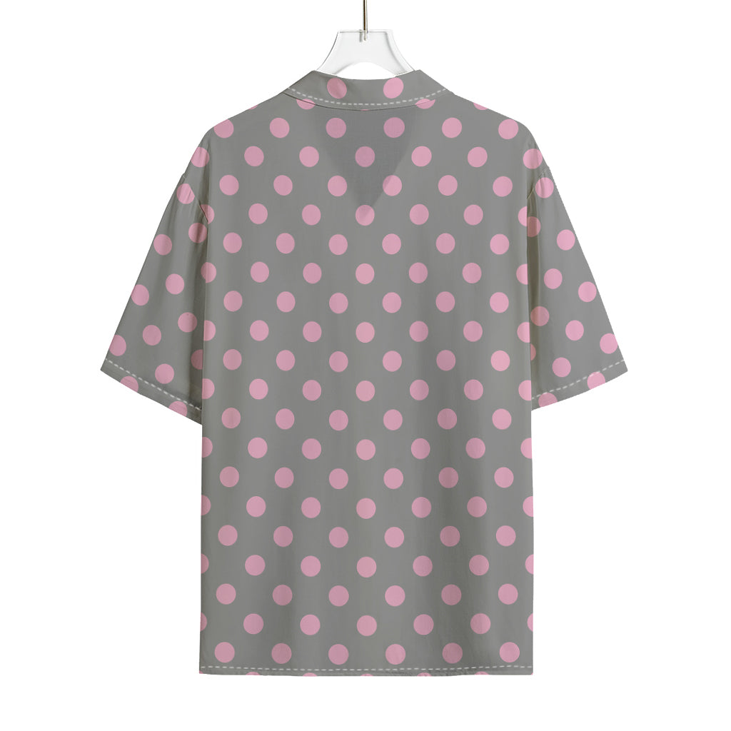 Grey And Pink Polka Dot Pattern Print Rayon Hawaiian Shirt