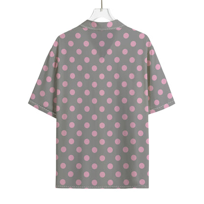 Grey And Pink Polka Dot Pattern Print Rayon Hawaiian Shirt