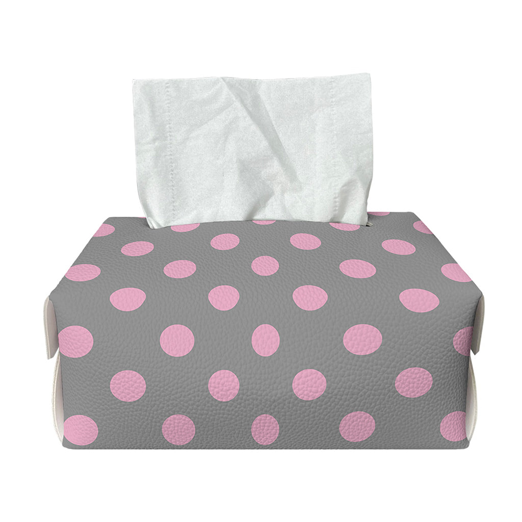 Grey And Pink Polka Dot Pattern Print Rectangle Tissue Box Cover