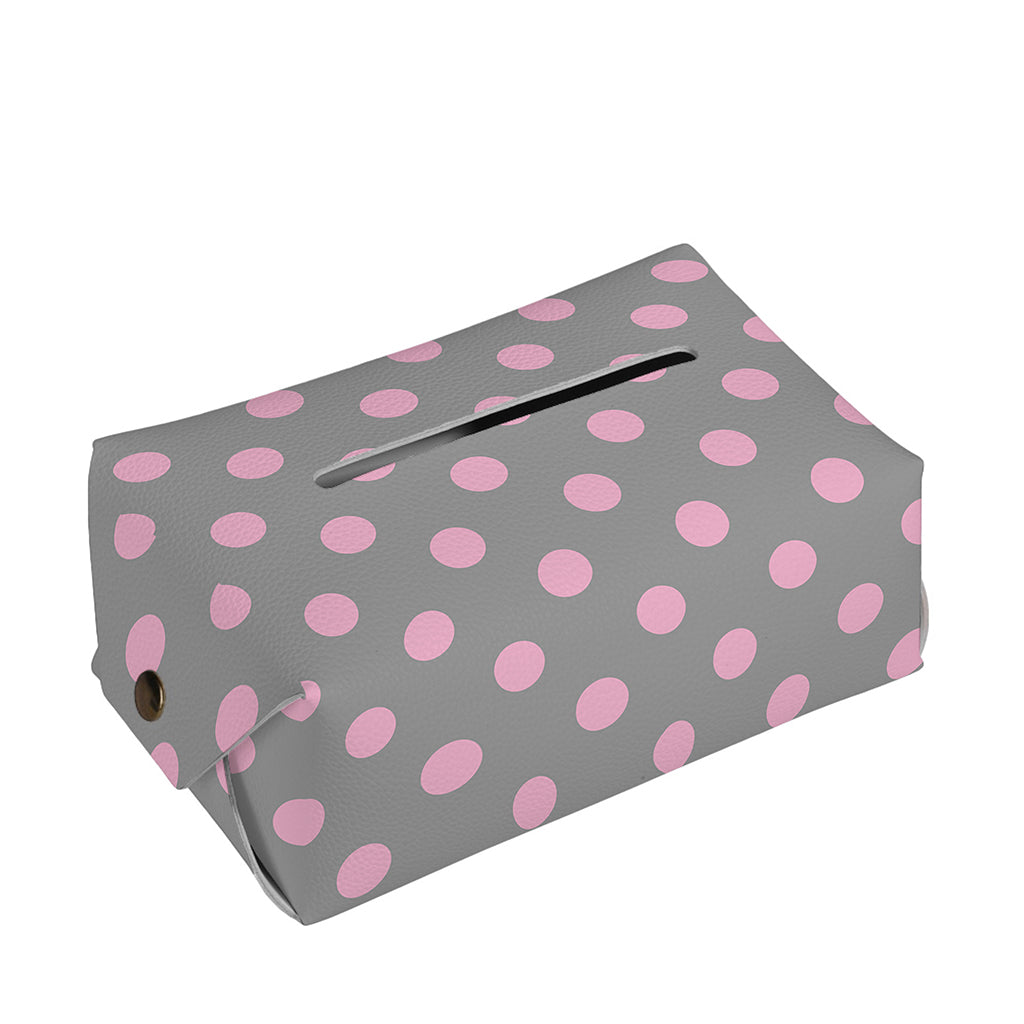 Grey And Pink Polka Dot Pattern Print Rectangle Tissue Box Cover