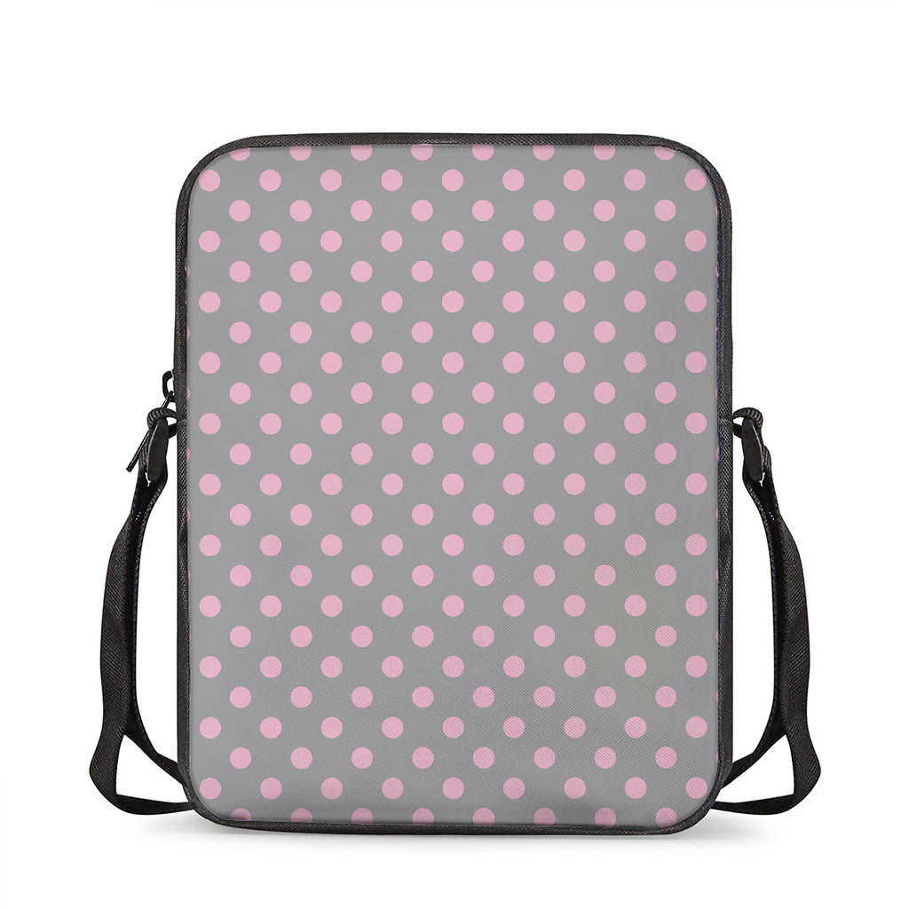 Grey And Pink Polka Dot Pattern Print Rectangular Crossbody Bag