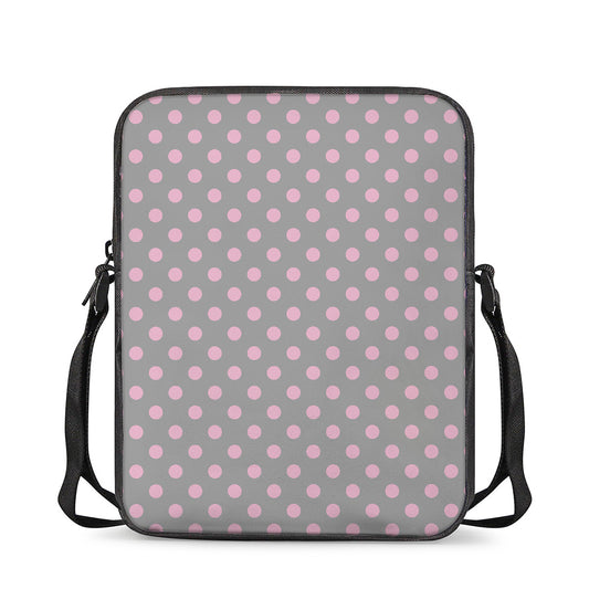 Grey And Pink Polka Dot Pattern Print Rectangular Crossbody Bag
