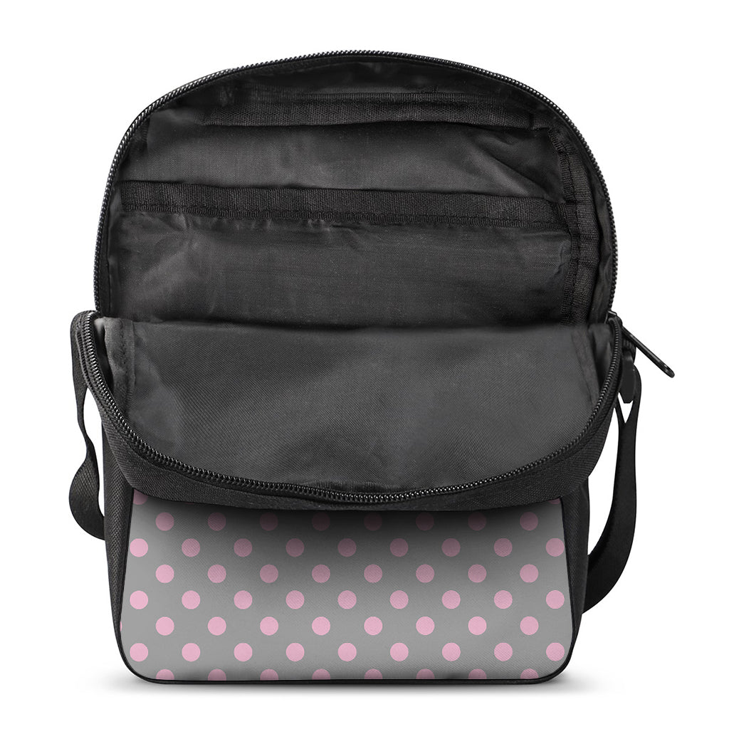 Grey And Pink Polka Dot Pattern Print Rectangular Crossbody Bag