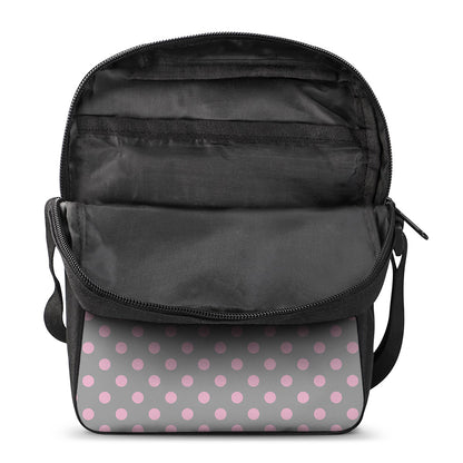Grey And Pink Polka Dot Pattern Print Rectangular Crossbody Bag